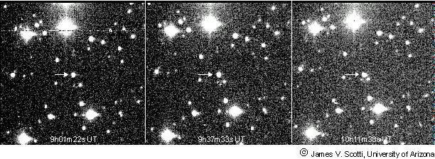 Die ersten drei Entdeckungsfotos von 1992 AD = 5145 Pholus